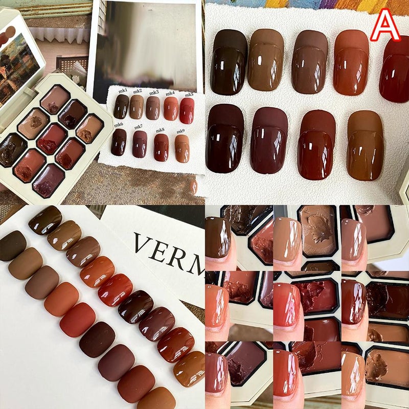 Solid nail polish set, 9-color solid nail polish in 9-grid layout.